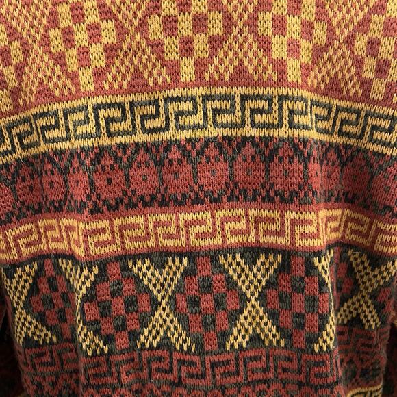 Vintage Atlantic Traders Knit Sweater Mens XL Brown Aztec Fair Isle - Picture 4 of 5